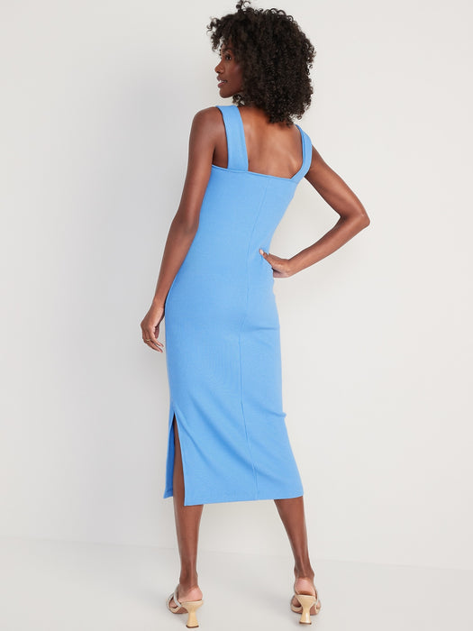 Fitted Sleeveless Rib-Knit Midi Dress for Women