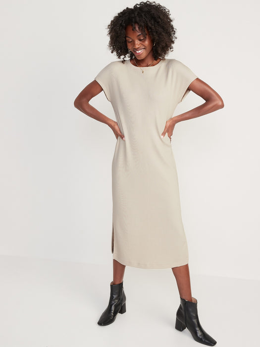 Rib-Knit Midi Shift Dress for Women
