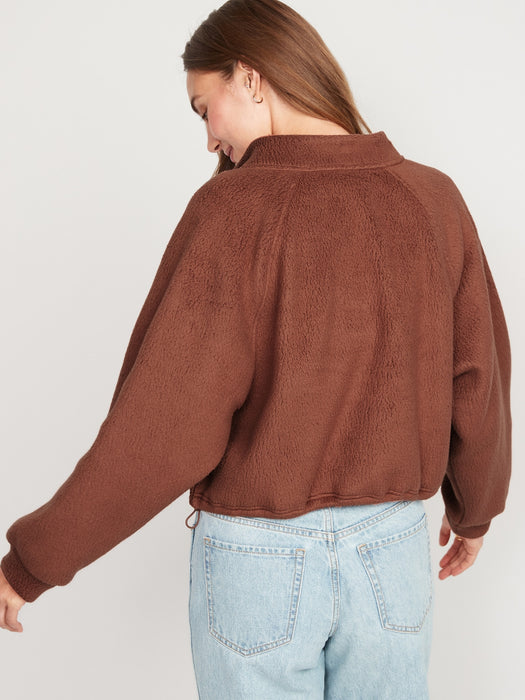 Oversized Sherpa Half-Zip Sweatshirt for Women - Brown