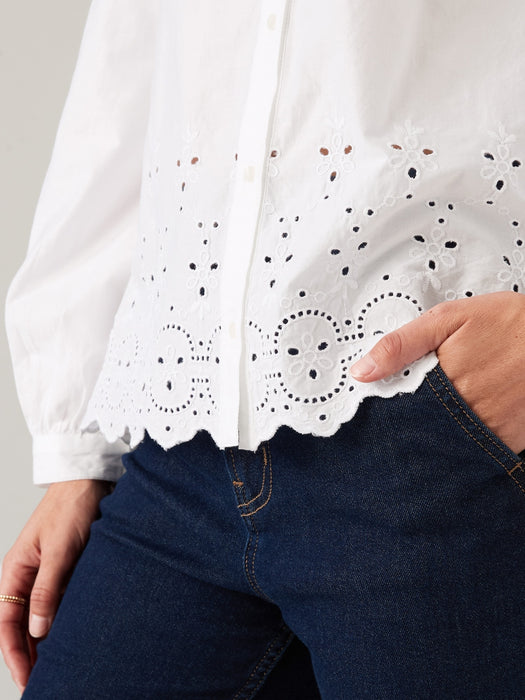 Collarless Embroidered Scalloped Shirt for Women