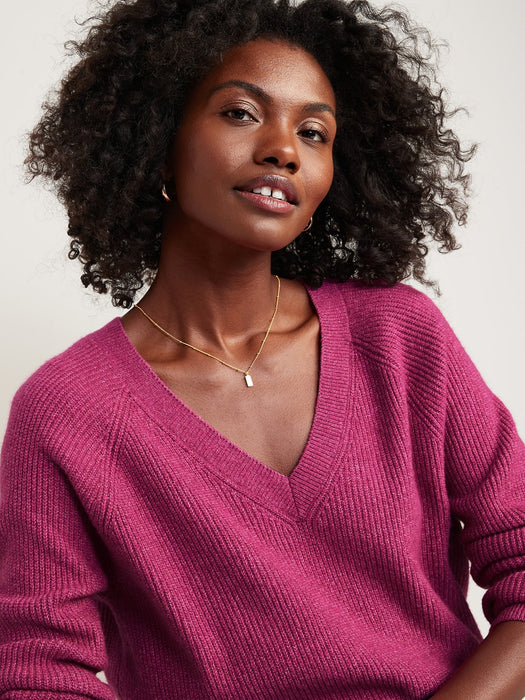 V-Neck Mélange Shaker-Stitch Cocoon Sweater for Women