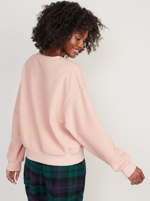 Microfleece Henley Lounge Sweatshirt for Women - Pink