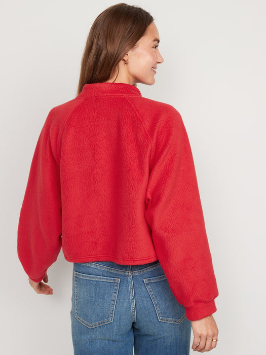 Oversized Sherpa Half-Zip Sweatshirt for Women - Red
