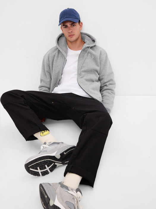 Vintage Soft Gap Logo Full-Zip Sherpa Hoodie - medium grey heather