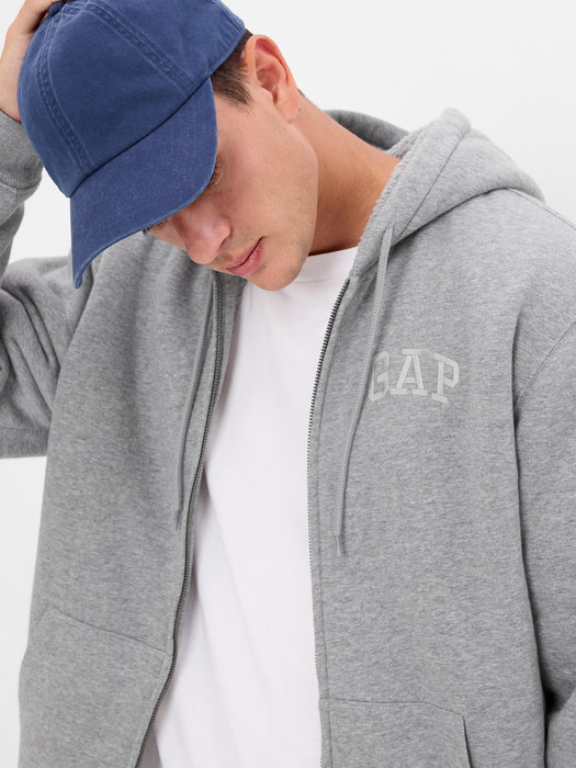 Vintage Soft Gap Logo Full-Zip Sherpa Hoodie - medium grey heather