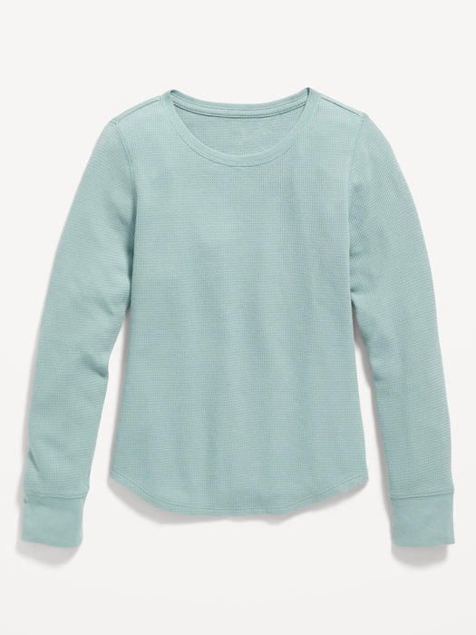 Long-Sleeve Thermal-Knit T-Shirt for Girls - Blue