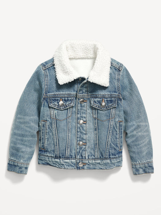 Unisex Sherpa-Collar Cozy-Lined Jean Jacket for Toddler - Blue