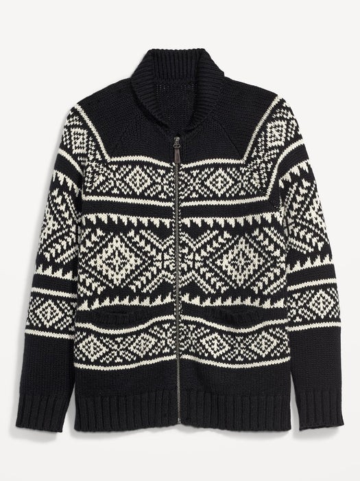 Fair Isle Zip-Front Cardigan Sweater for Men