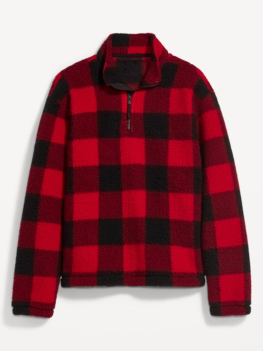 Oversized Plaid Sherpa Quarter-Zip Sweatshirt for Men