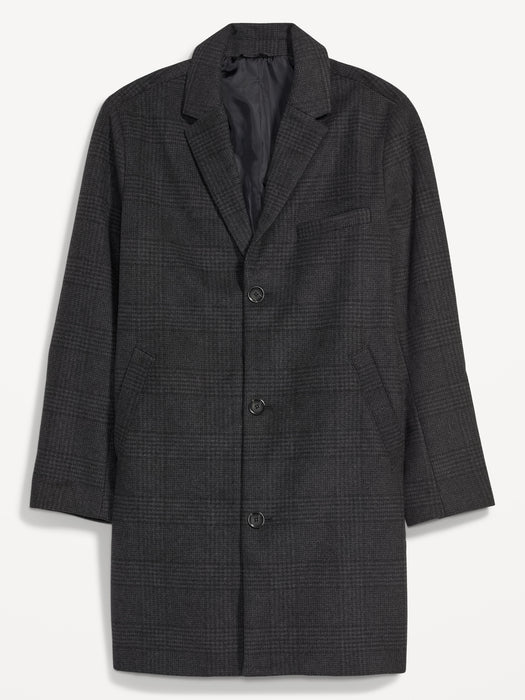 Soft-Brushed Plaid Button-Front Topcoat for Men