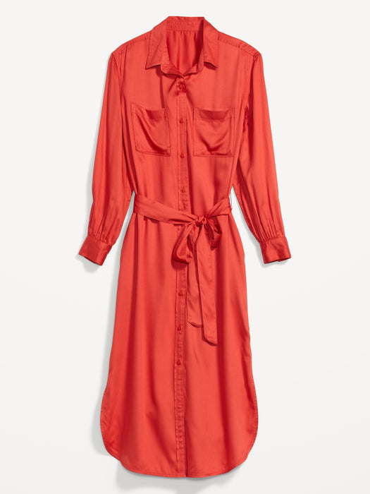 Tie-Belt Midi Shirt Dress for Women
