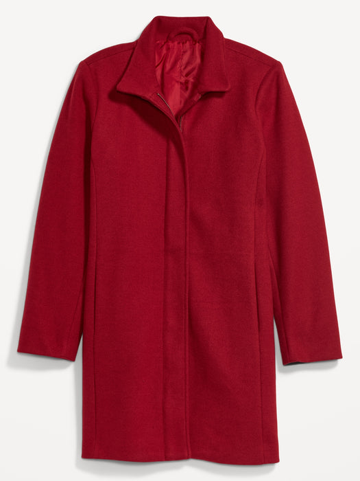 Soft-Brushed Funnel-Neck Coat for Women - Red