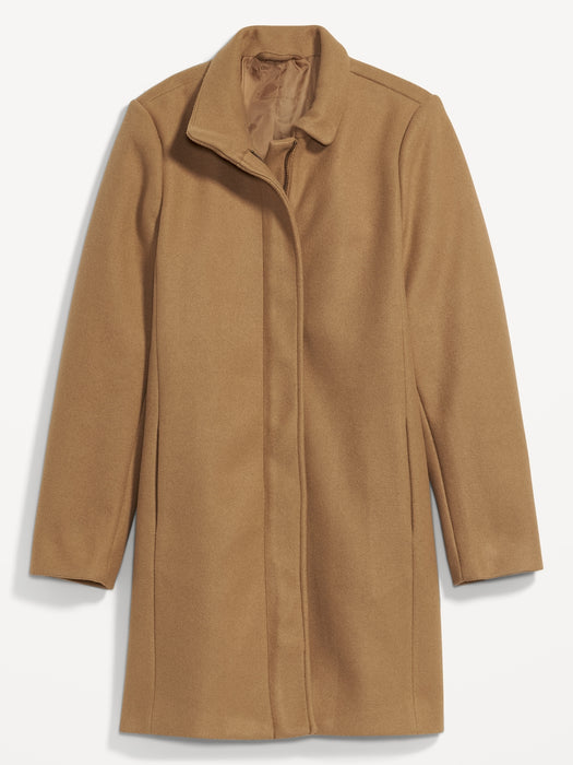 Soft-Brushed Funnel-Neck Coat for Women - Yellow
