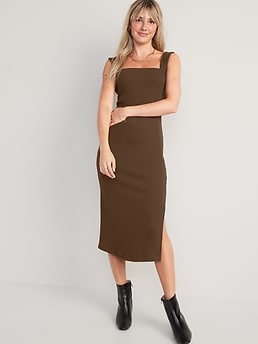 Fitted Sleeveless Rib-Knit Midi Dress for Women
