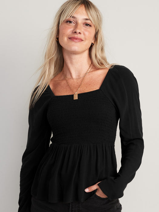 Cutout Smocked Babydoll Swing Blouse for Women