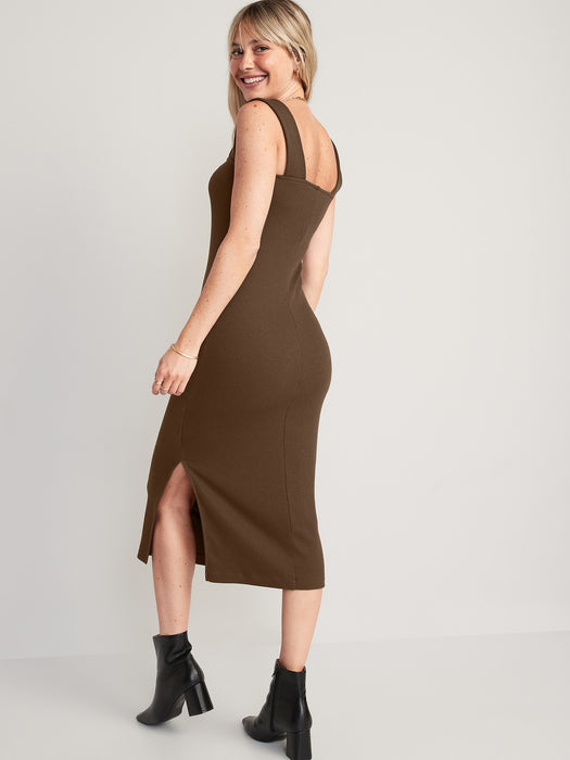 Fitted Sleeveless Rib-Knit Midi Dress for Women