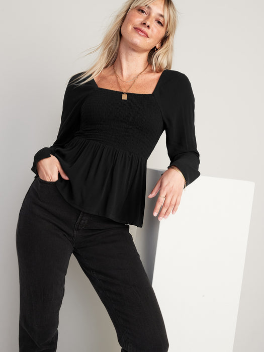 Cutout Smocked Babydoll Swing Blouse for Women