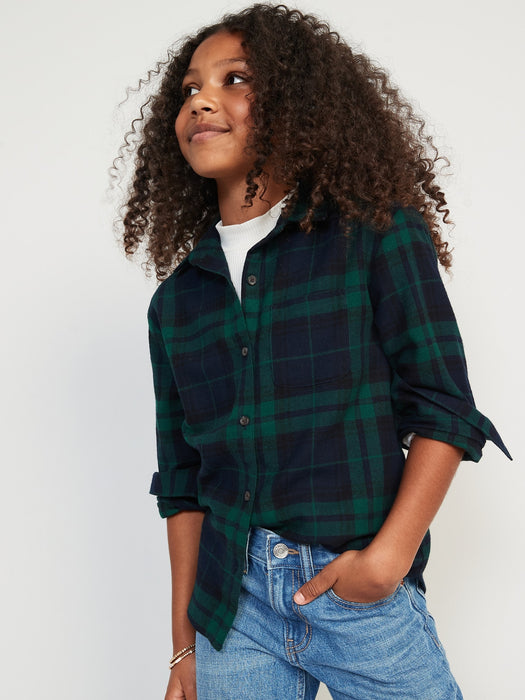 Cozy Long-Sleeve Button-Front Plaid Shirt for Girls - Multi