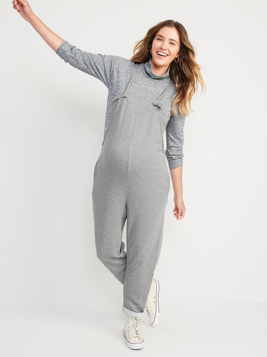 Maternity Soft-Knit Knotted-Strap Overalls - Gray
