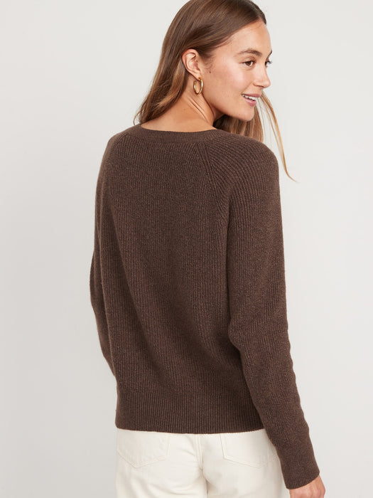 V-Neck Mélange Shaker-Stitch Cocoon Sweater for Women
