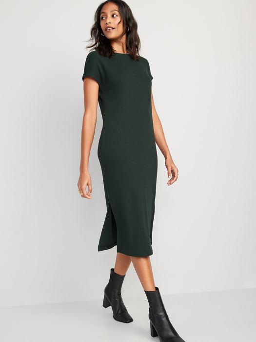 Rib-Knit Midi Shift Dress for Women