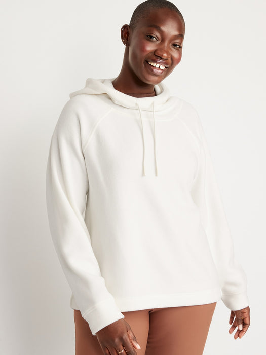 Microfleece Funnel-Neck Pullover Hoodie for Women - White