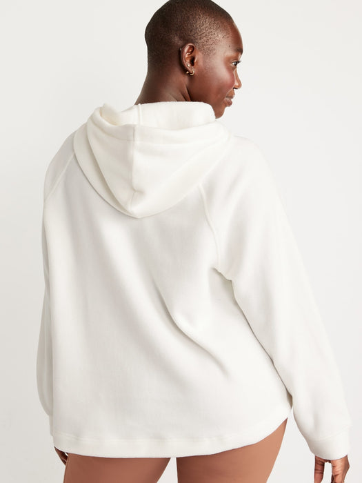 Microfleece Funnel-Neck Pullover Hoodie for Women - White