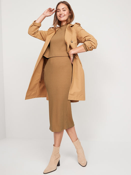 Fitted Rib-Knit Midi Skirt for Women - Yellow