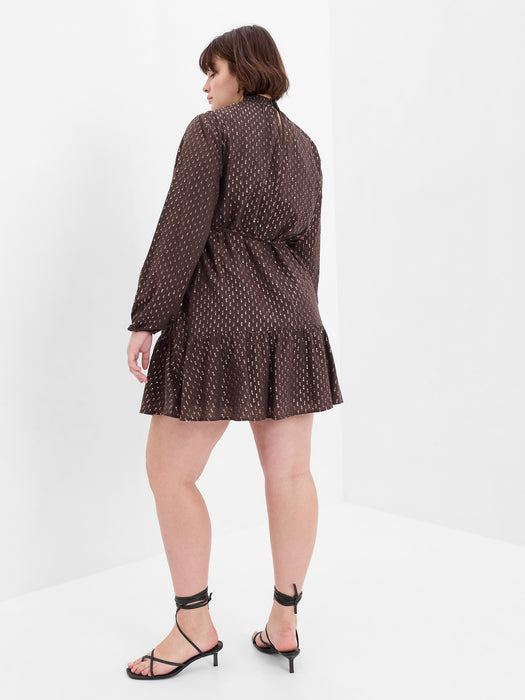 Mockneck Metallic Mini Dress