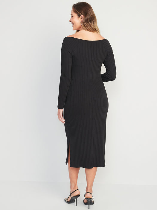 Maternity Rib-Knit Long-Sleeve Bodycon Midi Dress