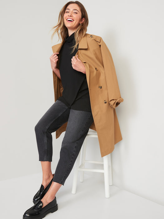 Maternity Cross-Front Rib-Knit Turtleneck Nursing Top - Black