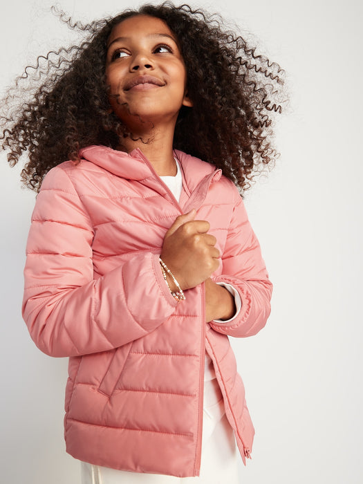 Water-Resistant Narrow-Channel Puffer Jacket for Girls - Silver