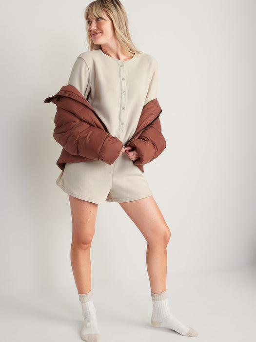 Fleece Henley Pajama Romper -- 3.5-inch inseam
