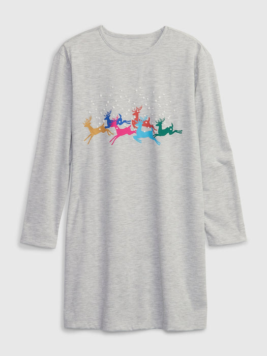 Kids 100% Recycled Reindeer PJ Dress - grey heather
