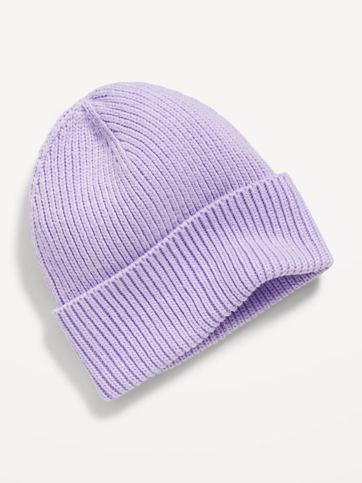 Gender-Neutral Rib-Knit Beanie Hat for Adults - Purple