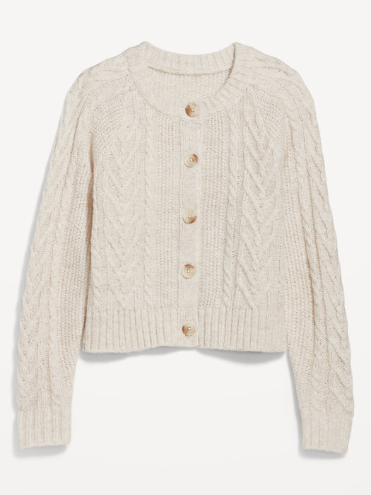 Heathered Cable-Knit Cardigan Sweater for Women