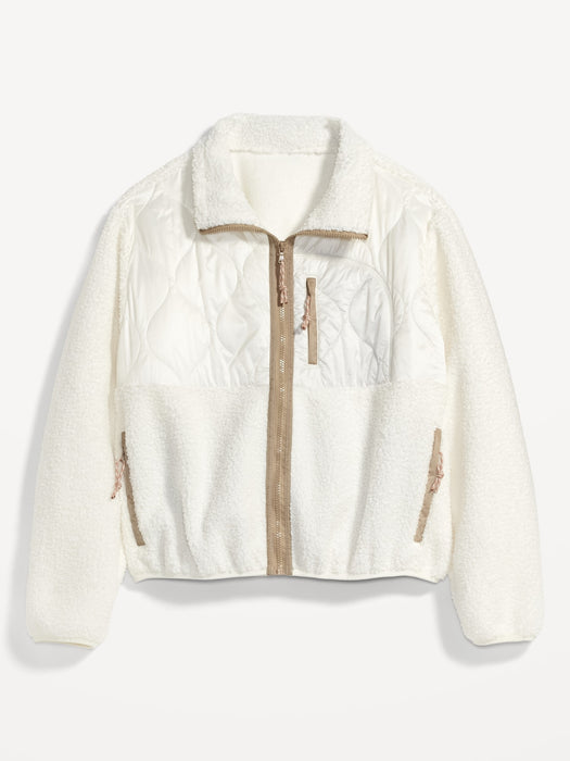 Quilted Hybrid Sherpa Jacket for Women. - White