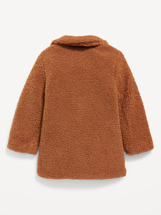 Button-Front Long Sherpa Coat for Toddler Girls