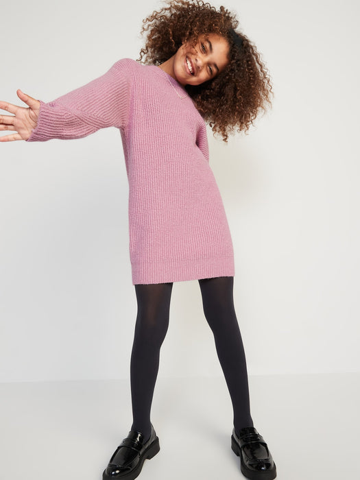 Blouson-Sleeve Cocoon Sweater Dress for Girls