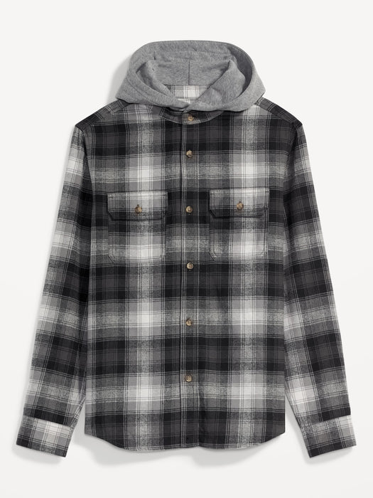 Hooded Soft-Brushed Flannel Shirt for Men - Multi