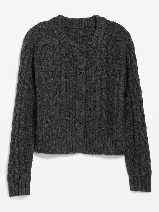 Heathered Cable-Knit Cardigan Sweater for Women