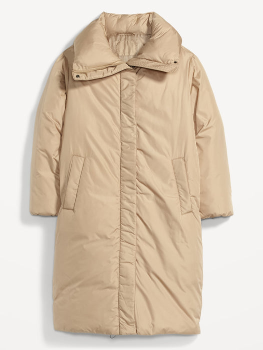 Water-Resistant Long Duvet Puffer Coat for Women