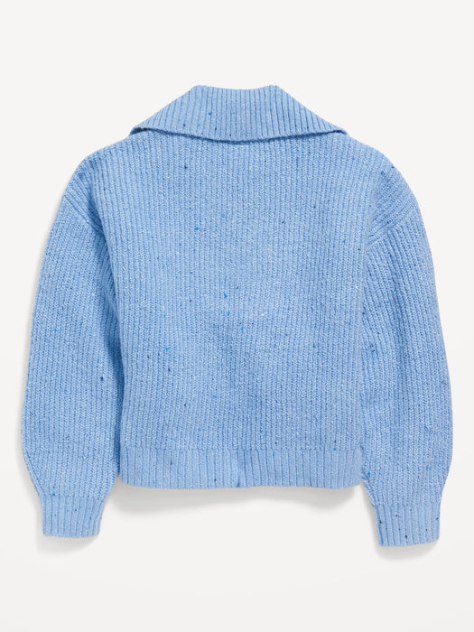 Shawl-Collar Shaker-Stitch Cropped Pullover Sweater for Girls