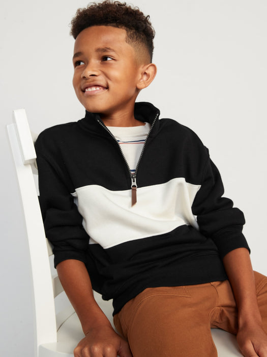 Long-Sleeve Color-Blocked Quarter-Zip Sweatshirt for Boys - Black