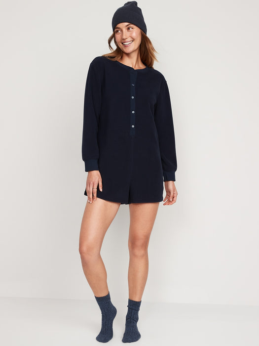 Fleece Henley Pajama Romper -- 3.5-inch inseam
