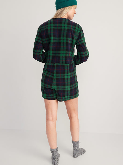 Fleece Henley Pajama Romper -- 3.5-inch inseam
