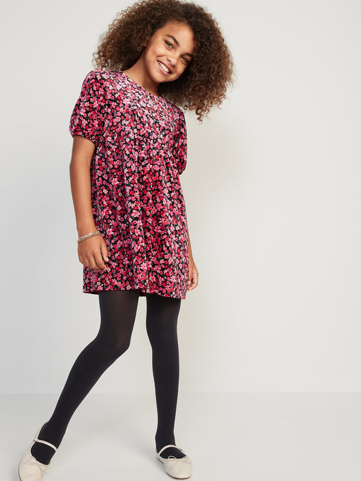 Cozy Velour Puff-Sleeve Swing Dress for Girls