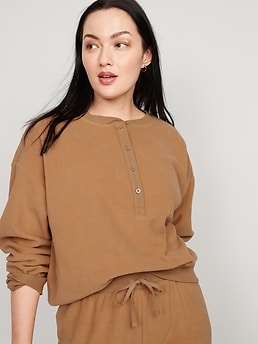 Microfleece Henley Lounge Sweatshirt for Women