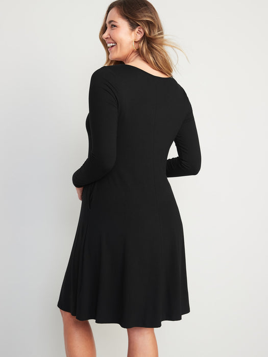 Maternity Cinch-Front Long-Sleeve Jersey Swing Dress
