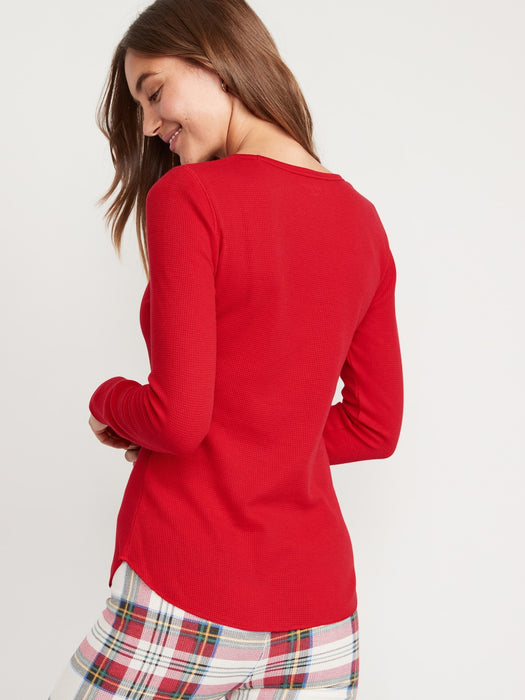 Printed Thermal-Knit Long-Sleeve Pajama Top for Women